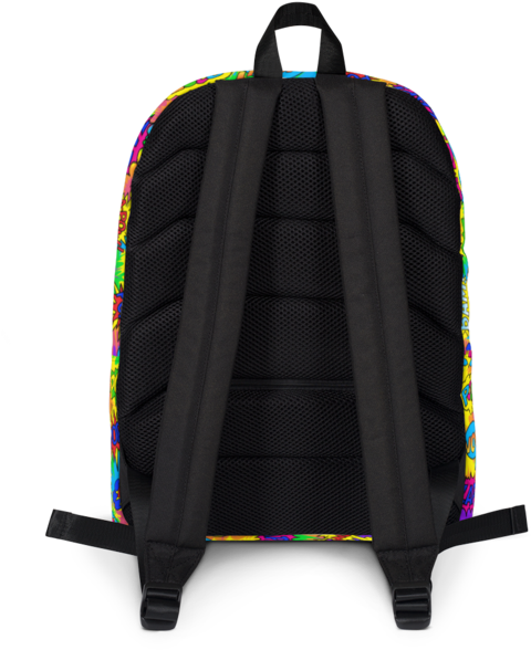 Colorful Trim Black Backpack Rear View PNG Image