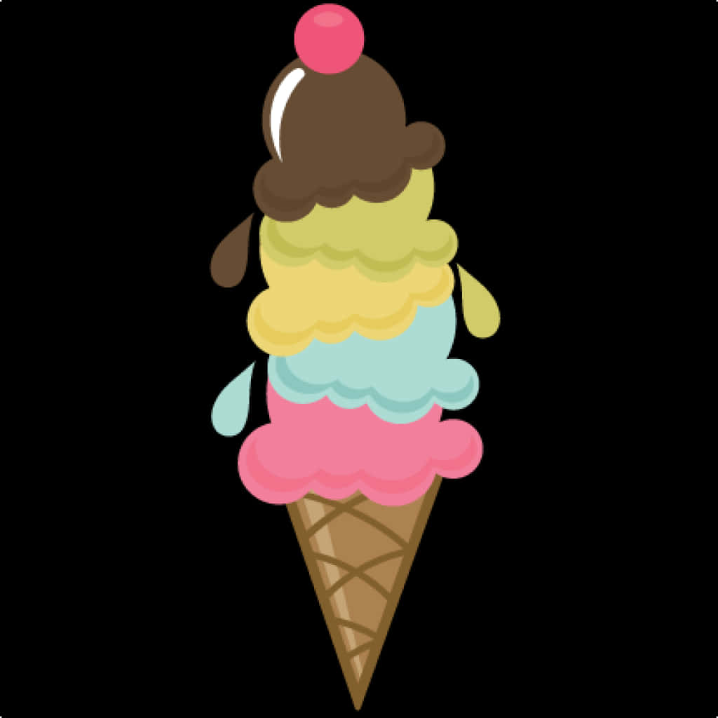 Colorful Triple Scoop Ice Cream Cone Clipart PNG Image