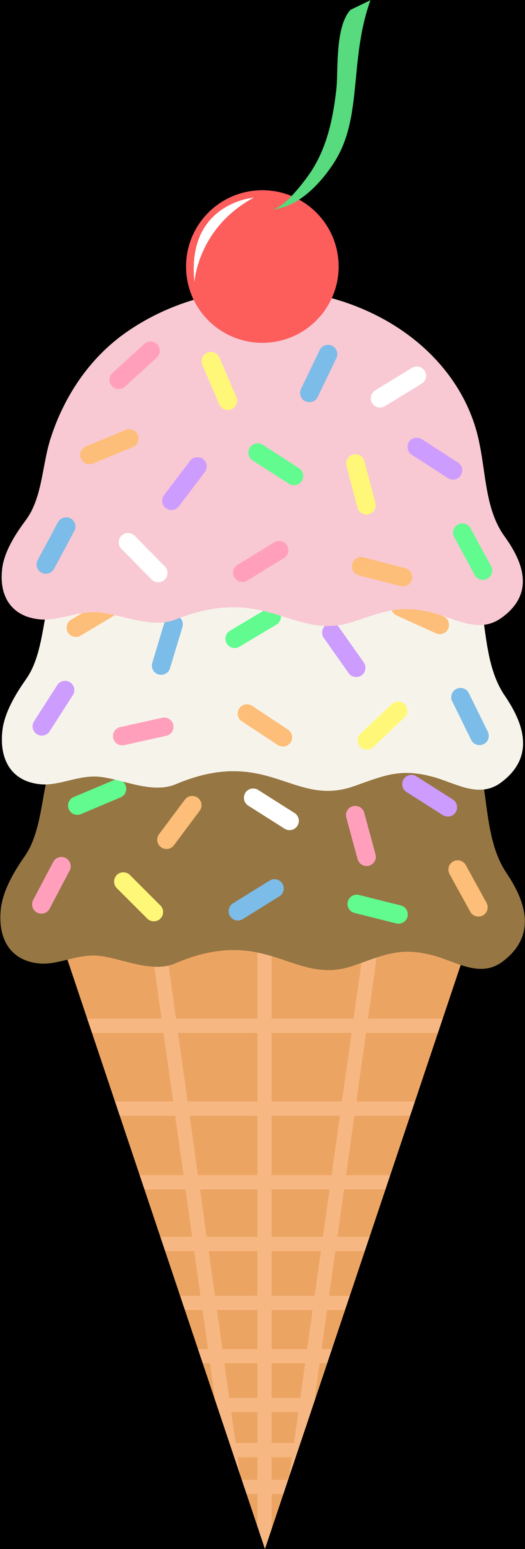 Colorful Triple Scoop Ice Cream Cone Clipart PNG Image