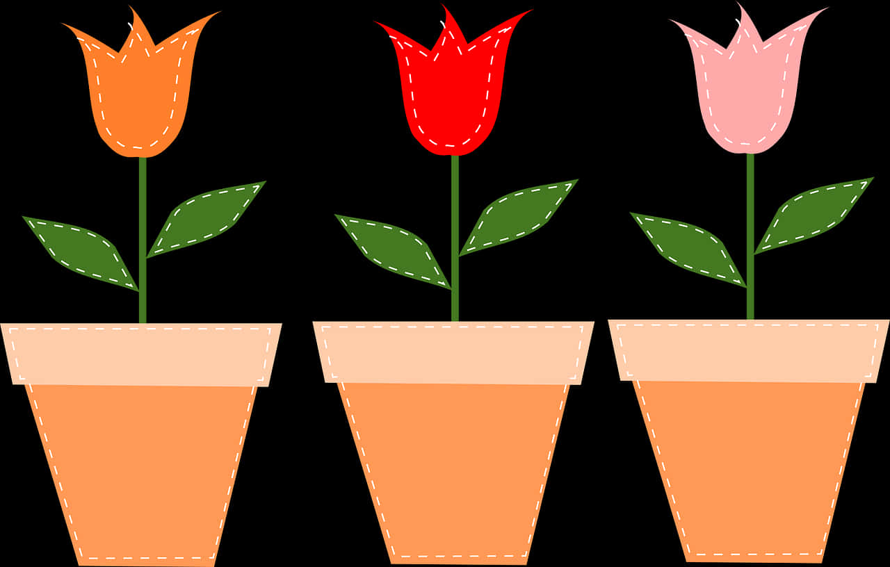 Colorful Tulipsin Pots Illustration PNG Image