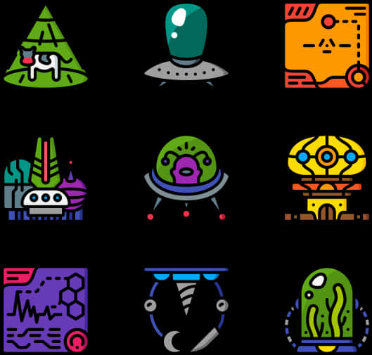 Colorful U F O Icons Set PNG Image