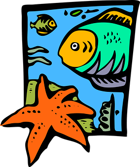 Colorful Underwater Cartoon Artwork PNG Image