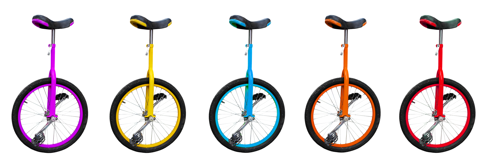 Colorful Unicyclesina Row PNG Image