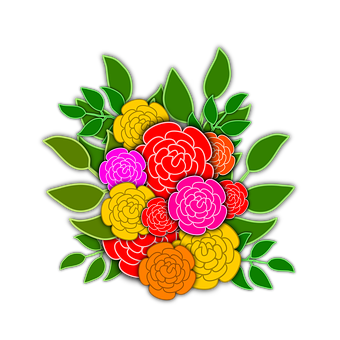 Colorful Vector Roseson Black Background PNG Image