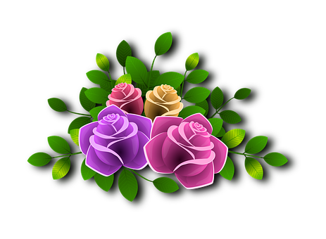 Colorful Vector Roseson Black Background PNG Image