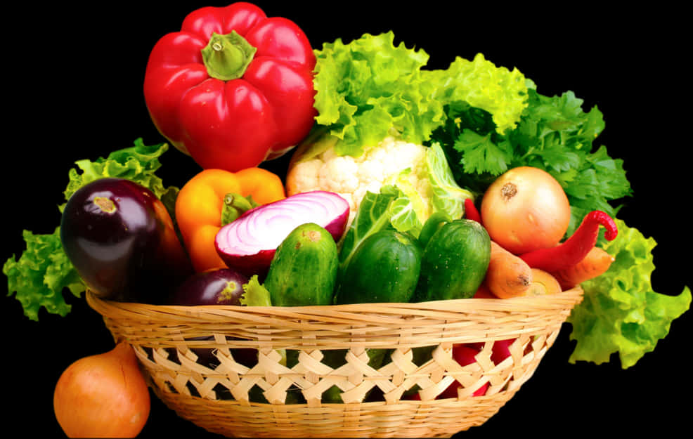 Colorful Vegetable Basket Assortment PNG Image