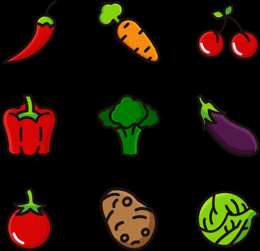 Colorful Vegetable Icons Set PNG Image