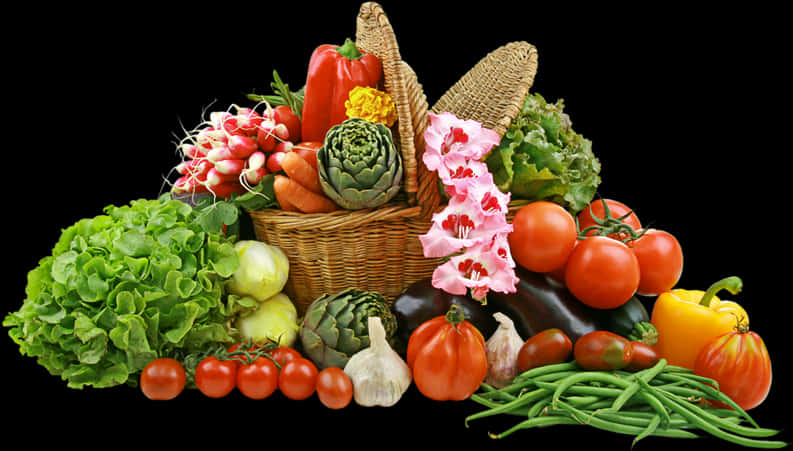 Colorful Vegetableand Fruit Basket PNG Image