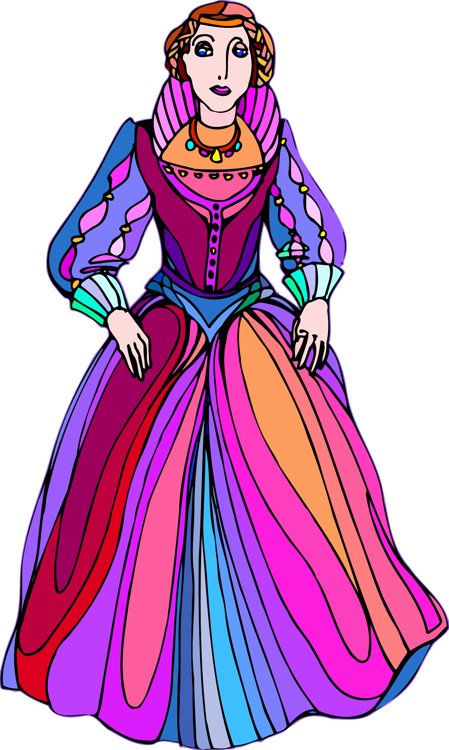 Colorful Victorian Era Dress Illustration PNG Image