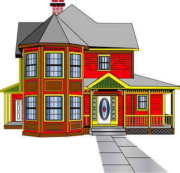 Colorful Victorian House Illustration PNG Image