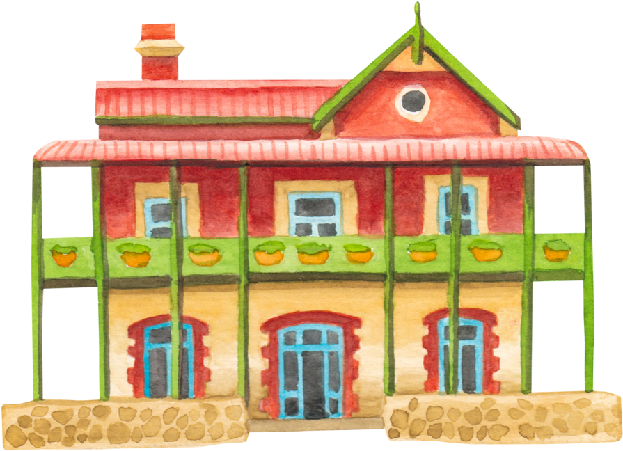 Colorful Watercolor Dollhouse Illustration PNG Image