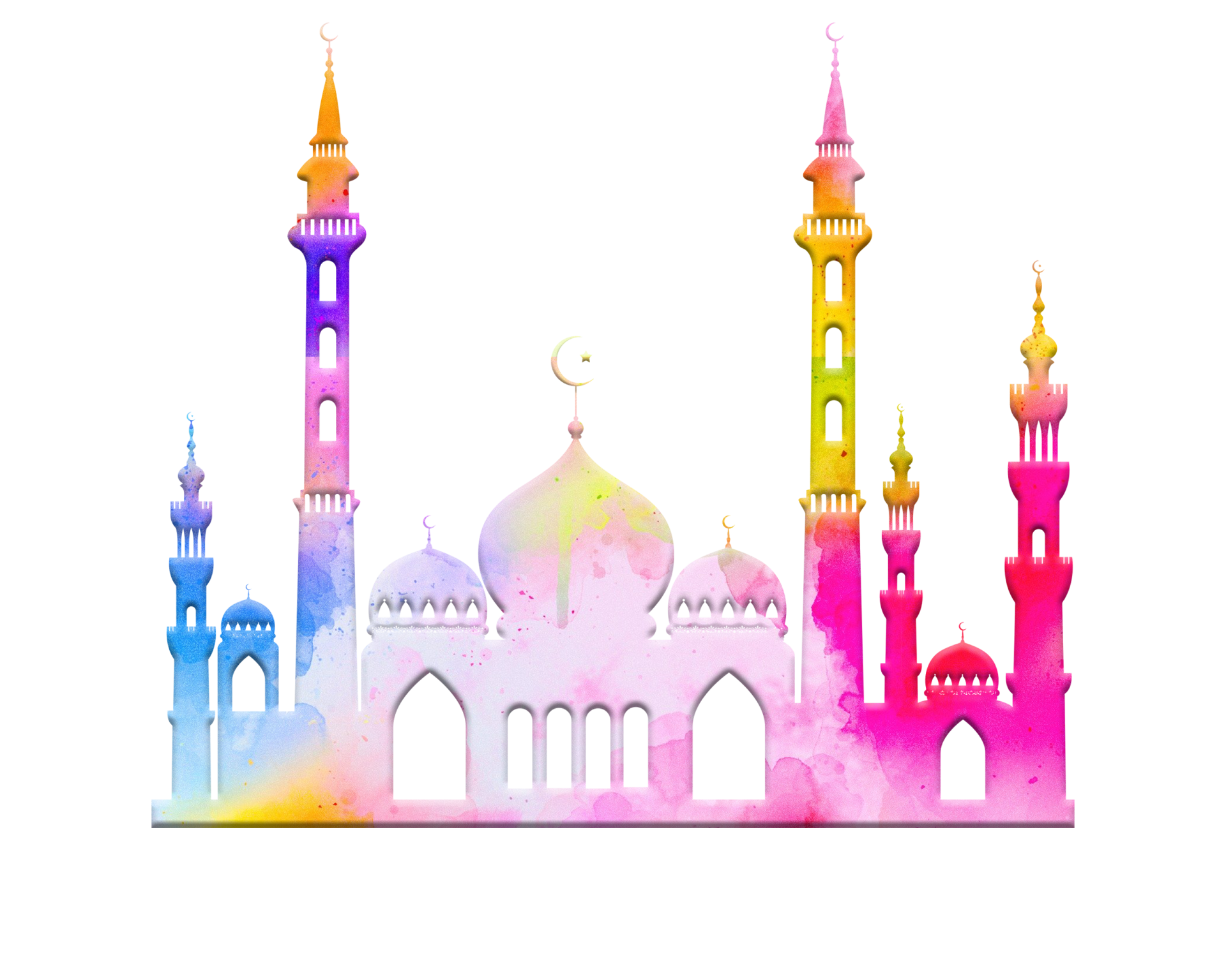 Colorful Watercolor Mosque Illustration PNG Image