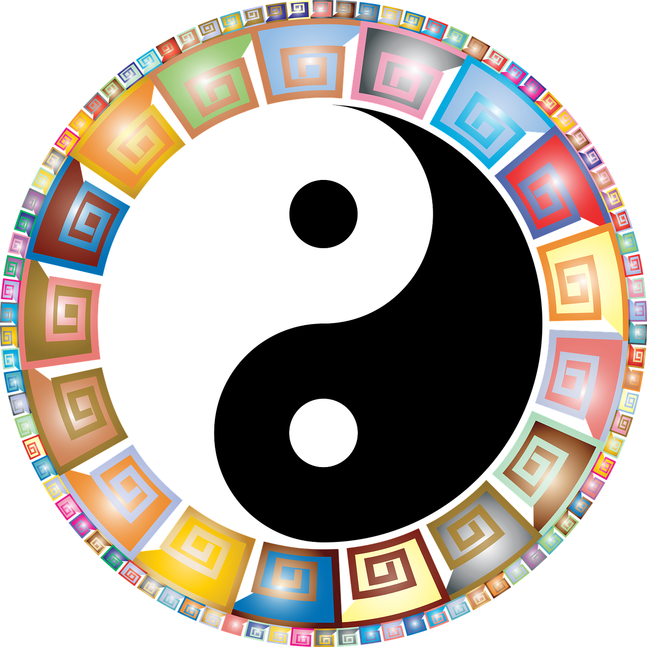 Colorful Yin Yang Symbolwith Decorative Border PNG Image