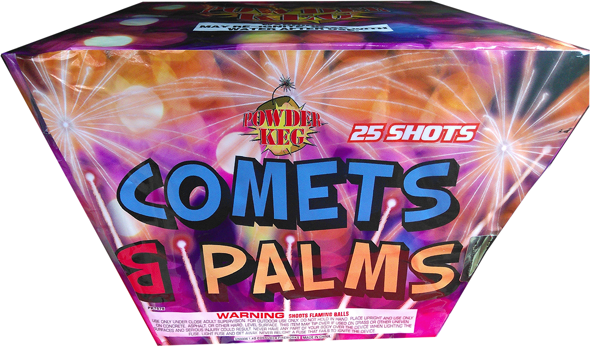 Cometsand Palms Fireworks Packaging PNG Image