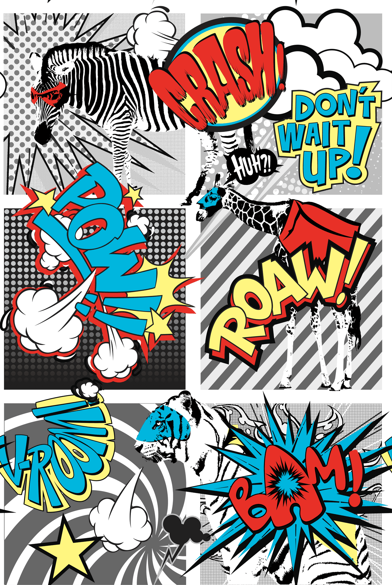 Comic Style Animal Onomatopoeia Collage PNG Image