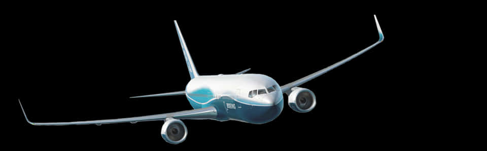 Commercial Airplane In Flight Isolated On Black PNG Image