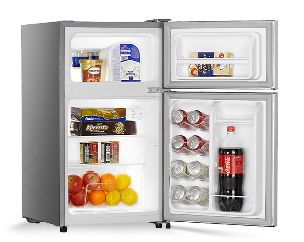 Compact Single Door Refrigerator With Food Items PNG Image