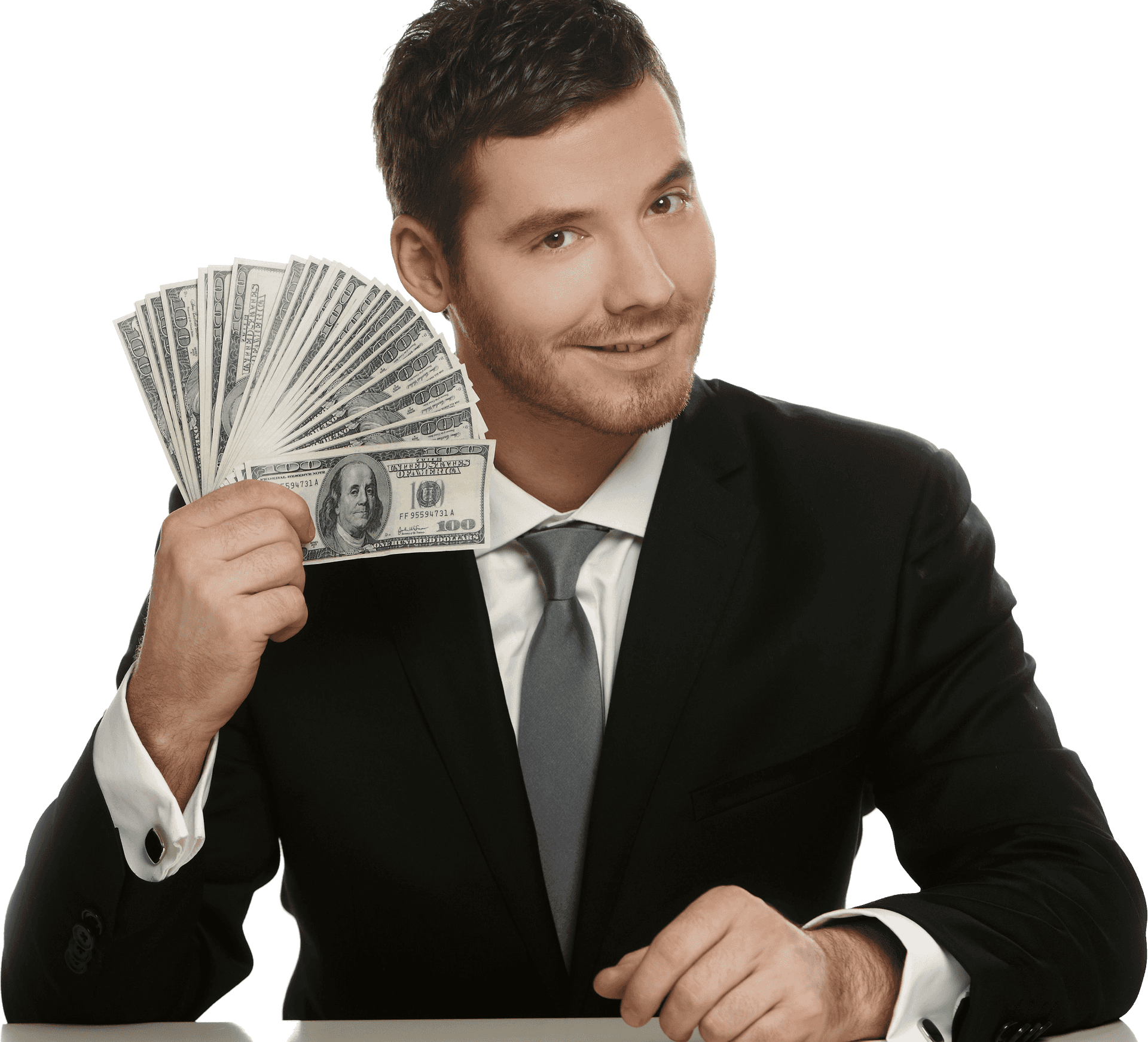 Confident Businessman Holding Money PNG Image