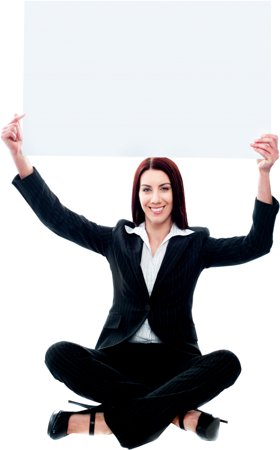 Confident Businesswoman Presenting Blank Space PNG Image