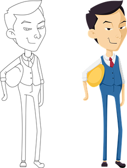 Confident Cartoon Businessman Holding Coin PNG Image