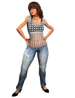 Confident Casual3 D Woman Pose PNG Image