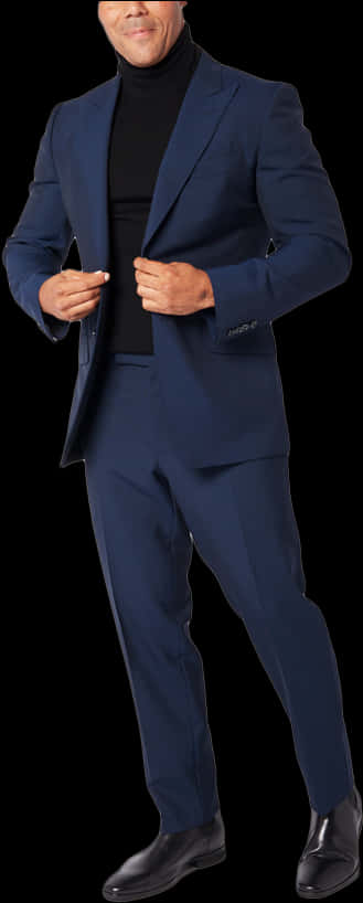 Confident Manin Blue Suit PNG Image