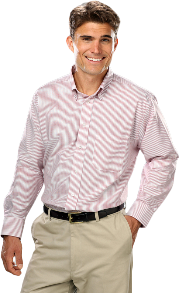 Confident Manin Striped Shirtand Khakis PNG Image