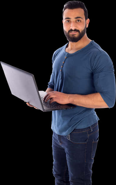 Confident Manwith Laptop PNG Image