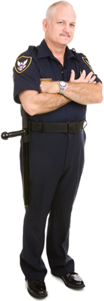 Confident Policeman Standing Crossed Arms PNG Image