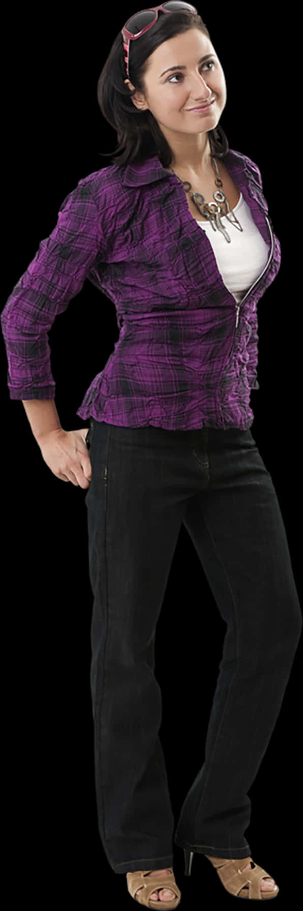 Confident Womanin Purple Jacket PNG Image