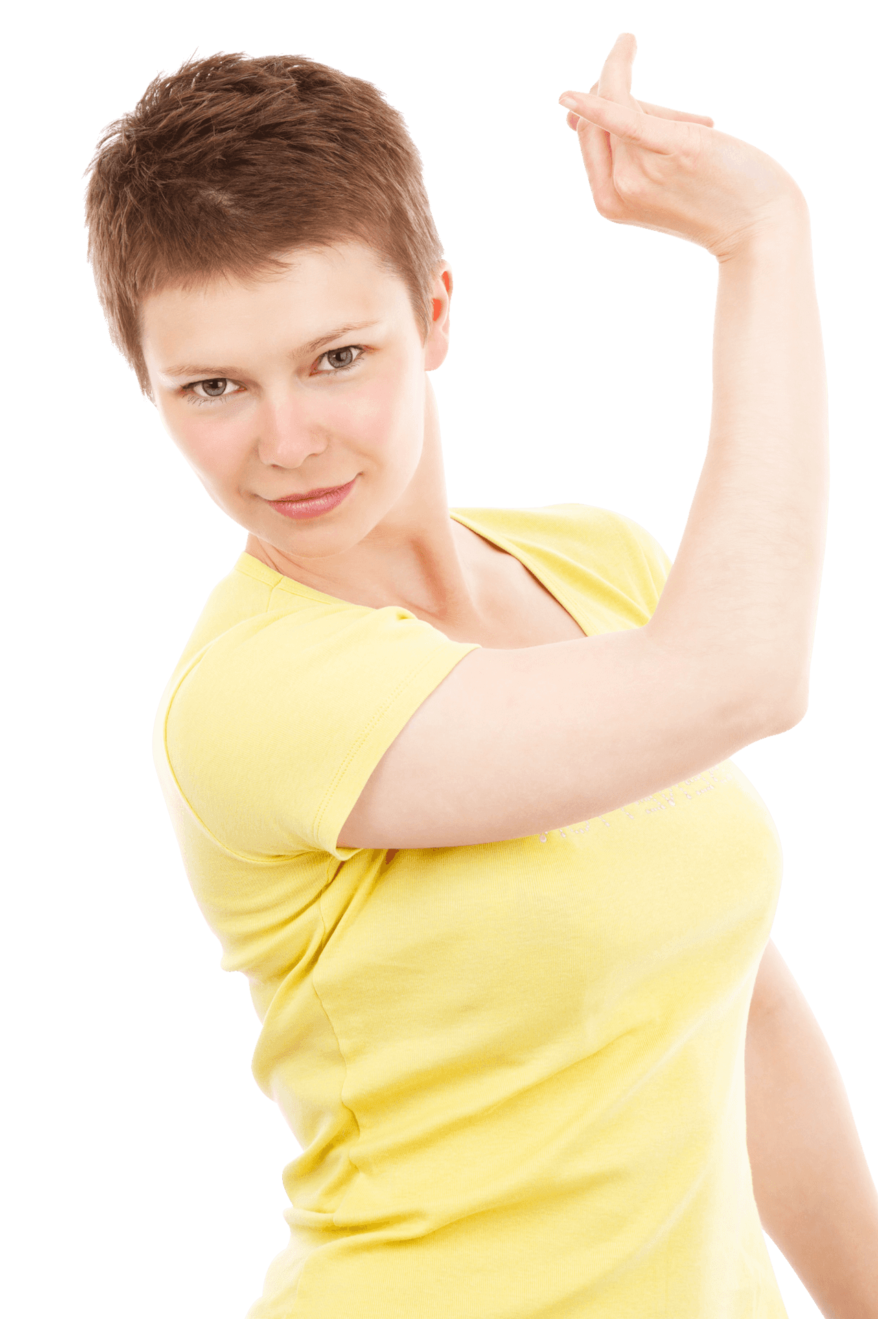 Confident Womanin Yellow Shirt PNG Image