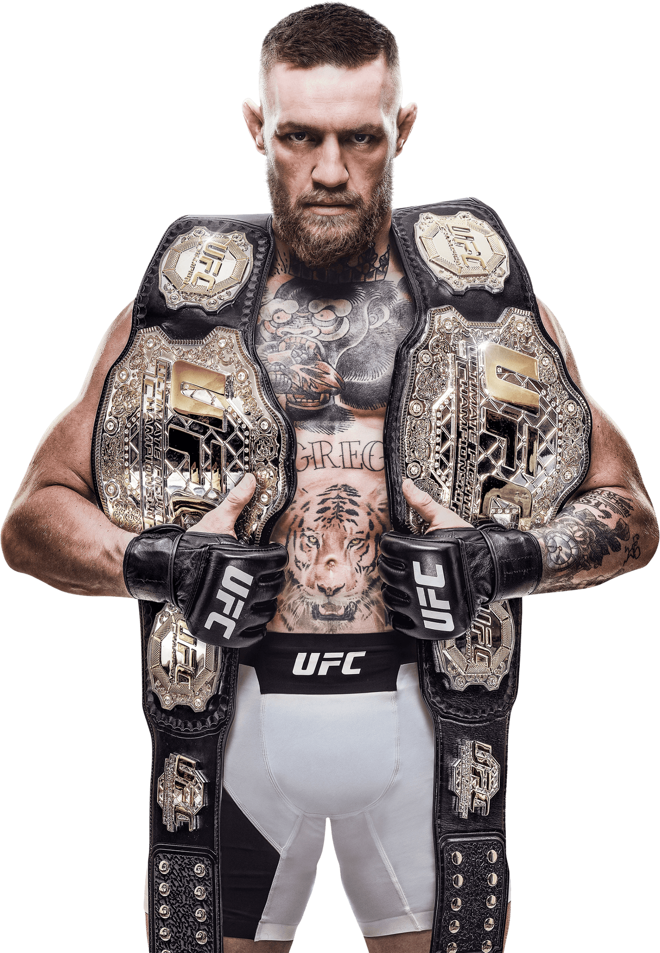 Conor Mc Gregor Dual U F C Champion Pose PNG Image