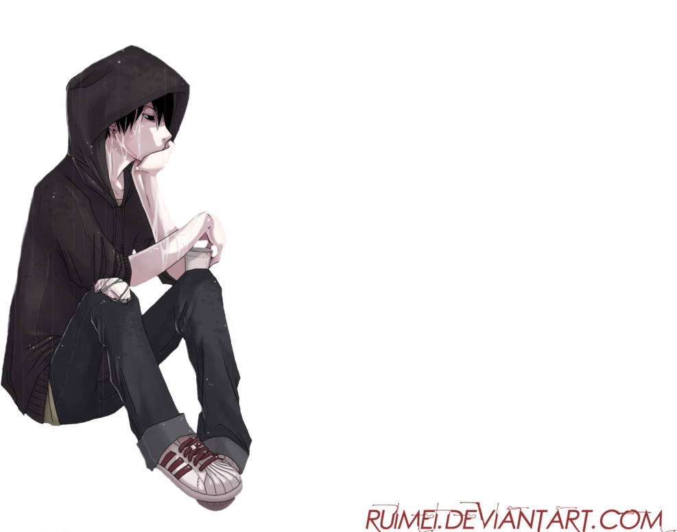 Contemplative Anime Boy PNG Image