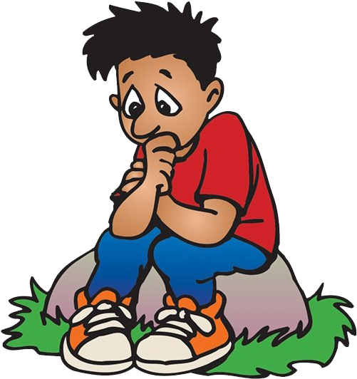 Contemplative Cartoon Boy PNG Image