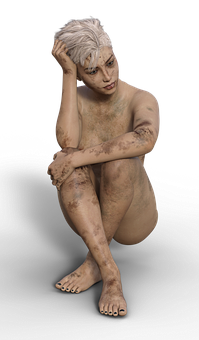 Contemplative Clay Woman Sculpture PNG Image