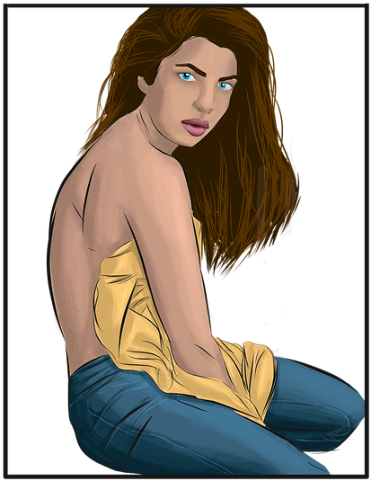 Contemplative Woman Illustration PNG Image