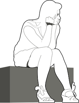 Contemplative Woman Silhouette PNG Image