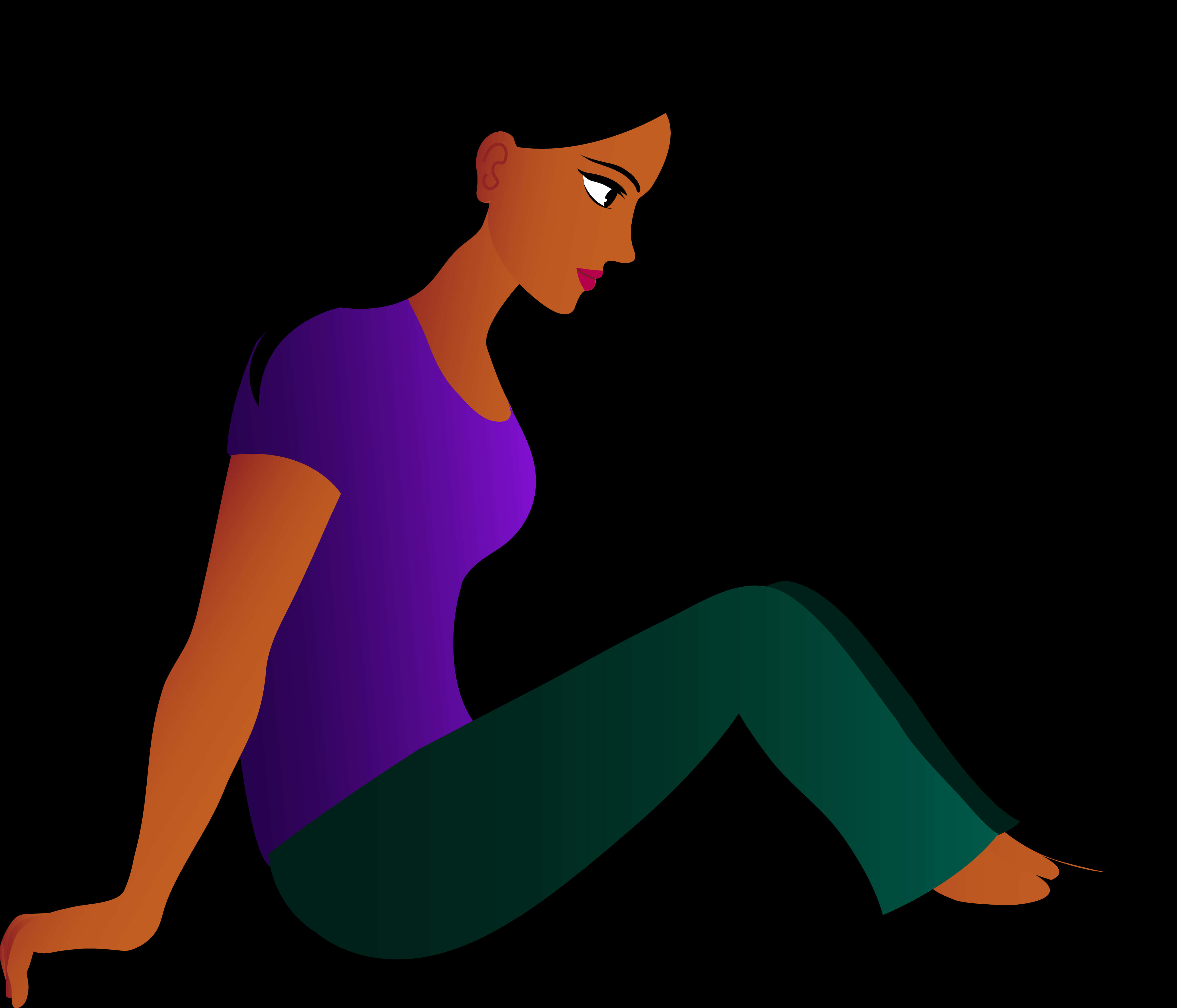 Contemplative Woman Sitting Silhouette PNG Image