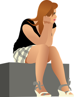 Contemplative Woman Vector Illustration PNG Image