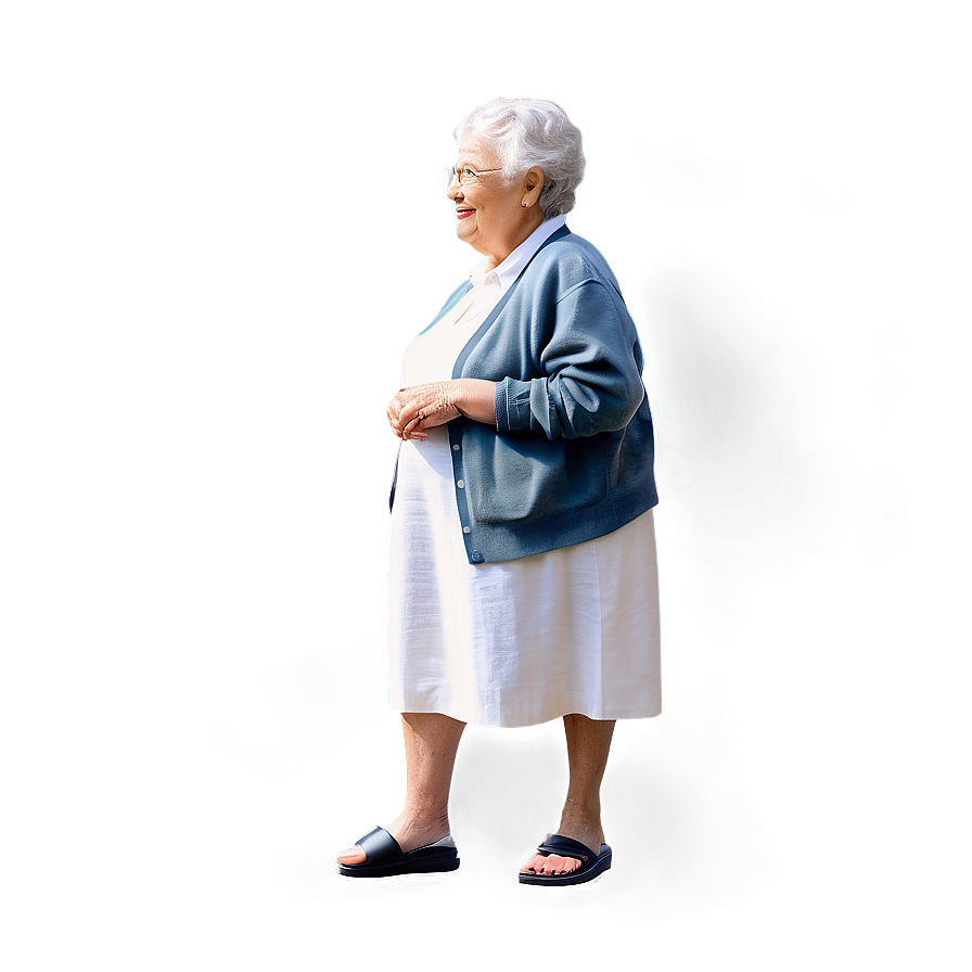 Contented Elderly Woman Standing Smiling PNG Image