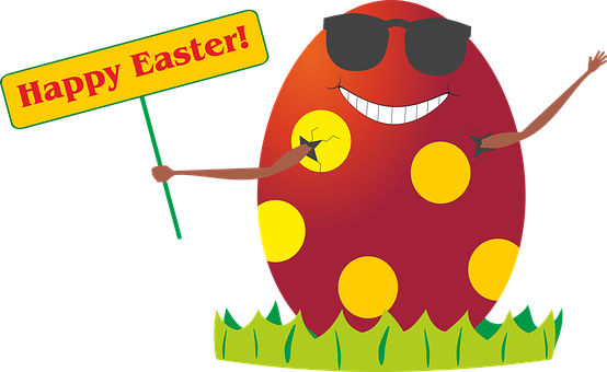 Cool Easter Egg Cartoon Character Holding Sign PNG Image