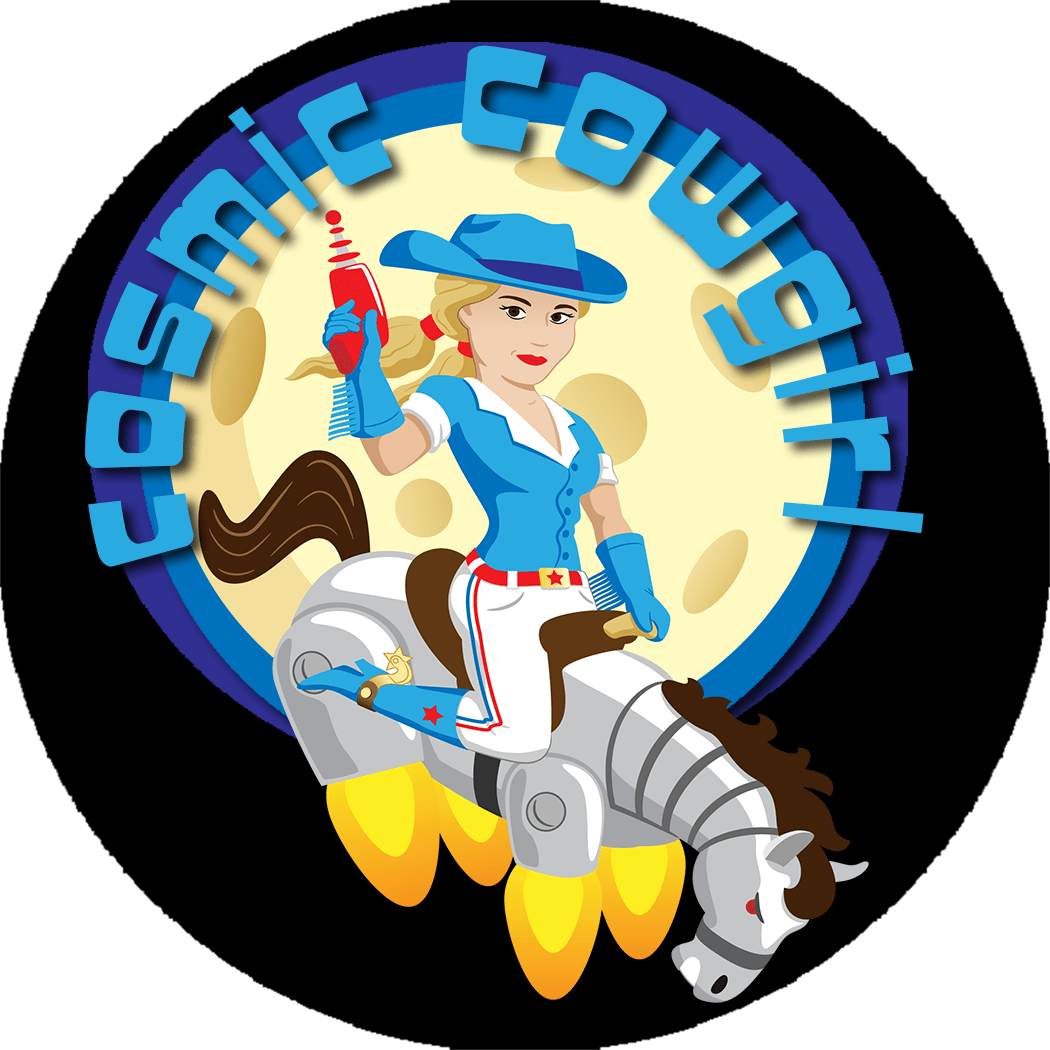 Cosmic Cowgirl Riding Rocket Horse PNG Image