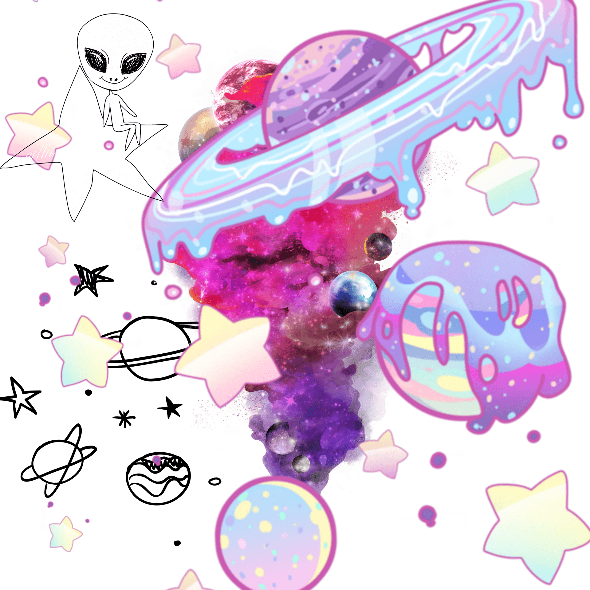 Cosmic Drip Alienand Donuts PNG Image