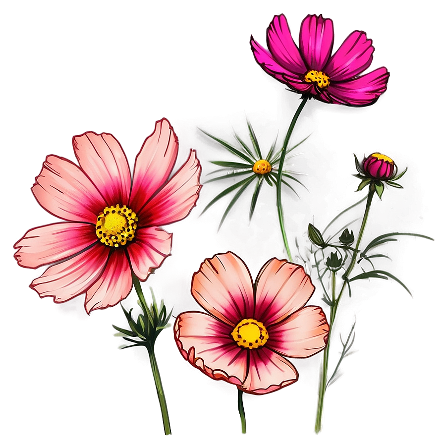 Cosmos Flower Sketch Png Ekr87 PNG Image