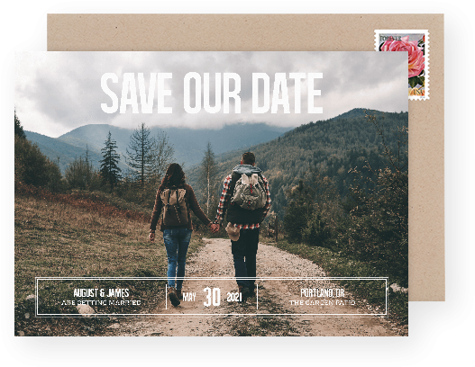 Couple Hiking Savethe Date Announcement PNG Image