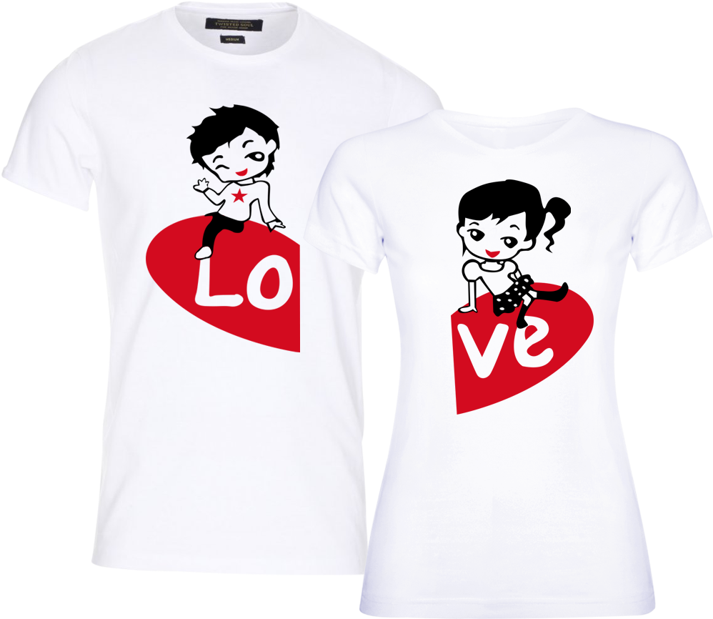 Couple Love Heart Matching Shirts PNG Image