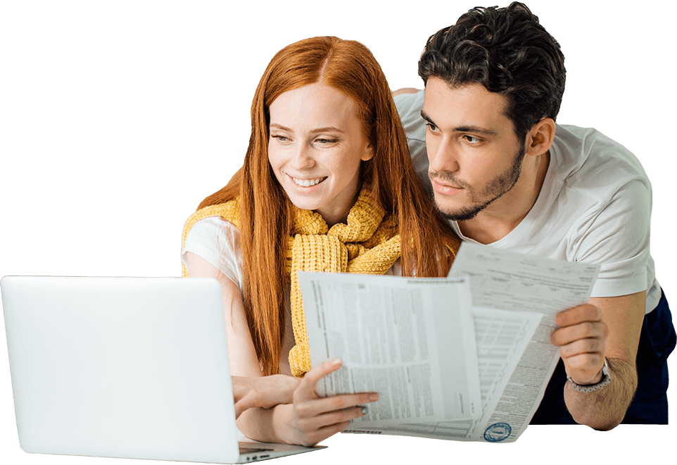 Couple Reviewing Financial Documents Together PNG Image