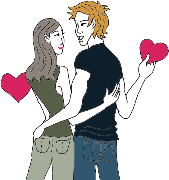 Couple Sharing Love Heart Illustration PNG Image