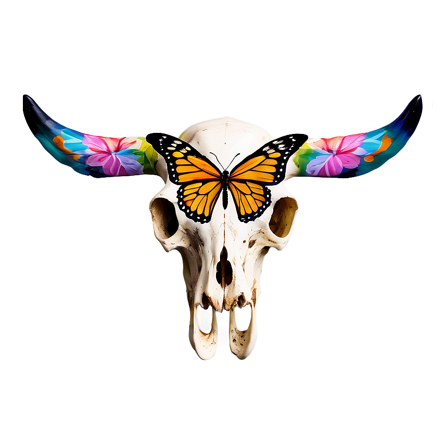 Cow Skull With Butterflies Png Uqu PNG Image