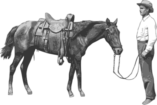 Cowboyand Horse Monochrome PNG Image